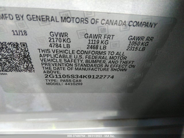 Chevrolet Impala Premier 2019 2G1105S34K9122774 Image 9