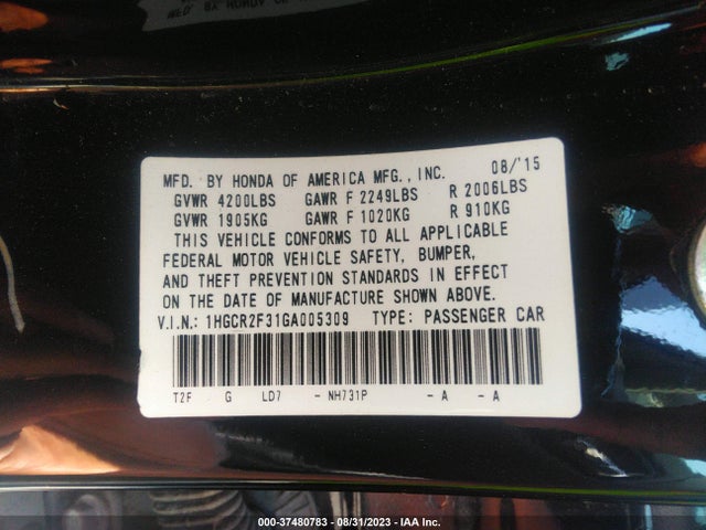 Honda Accord Sedan Lx 2016 1HGCR2F31GA005309 Image 9