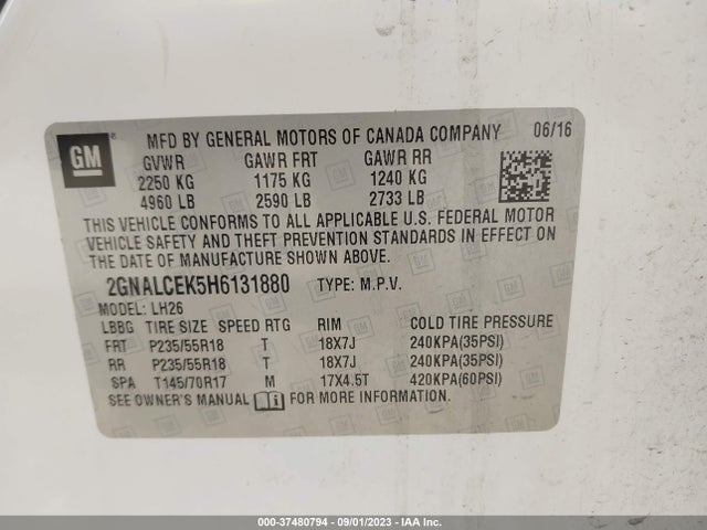 Chevrolet EQUINOX LT 2017 2GNALCEK5H6131880 Image 9