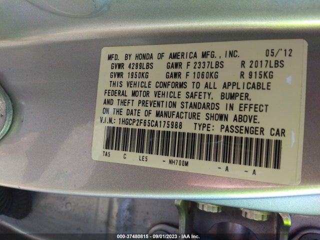 2012 HONDA ACCORD SDN SE VIN: 1HGCP2F65CA175988