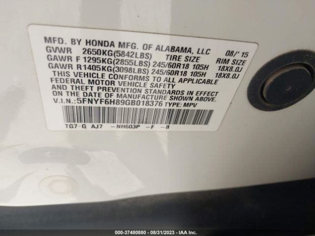 5FNYF6H89GB018376 Honda Pilot Ex-l
