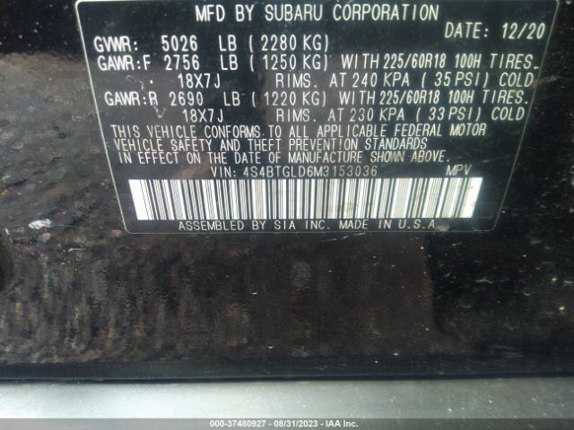 4S4BTGLD6M3153036 Subaru Outback Onyx Edition Xt