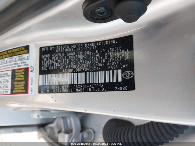 2011 TOYOTA AVALON VIN: 4T1BK3DB0BU408747