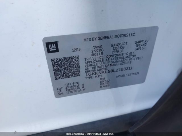 1GKKNKLS9LZ153211 GMC ACADIA SLE