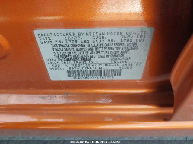 3N1CN8EVXNL868098 Nissan VERSA SV