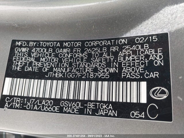 JTHBK1GG7F2187955 Lexus Es 350 Crafted Line