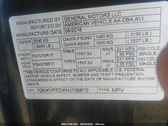 Chevrolet Traverse Ls 2017 1GNKVFEDXHJ106610 Image 9