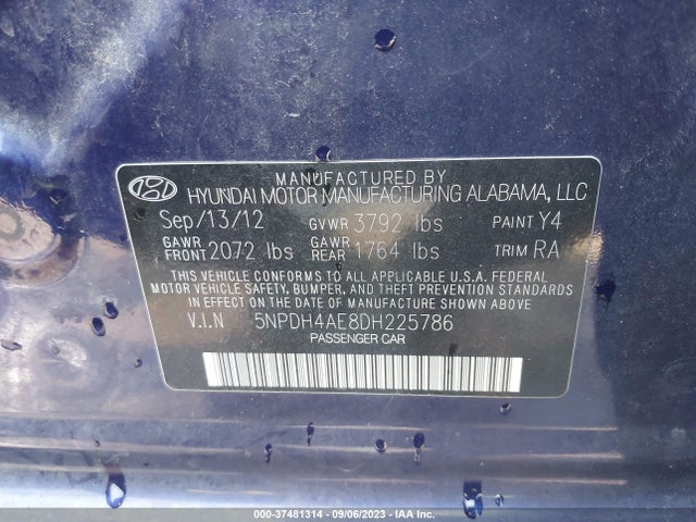 2013 HYUNDAI ELANTRA GLS VIN: 5NPDH4AE8DH225786