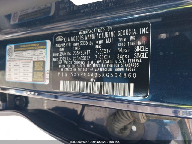 5XYPG4A35KG504860 KIA SORENTO LX