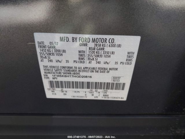 1FM5K8HT7HGD20816 Ford Explorer Platinum
