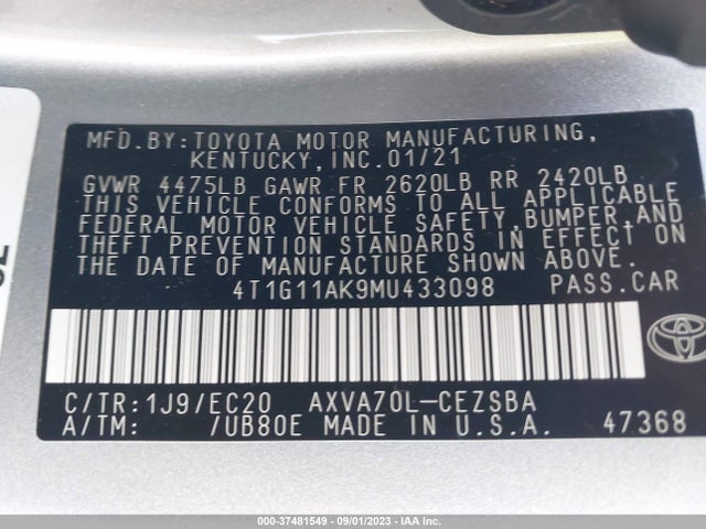 4T1G11AK9MU433098 Toyota Camry Se Nightshade Edition