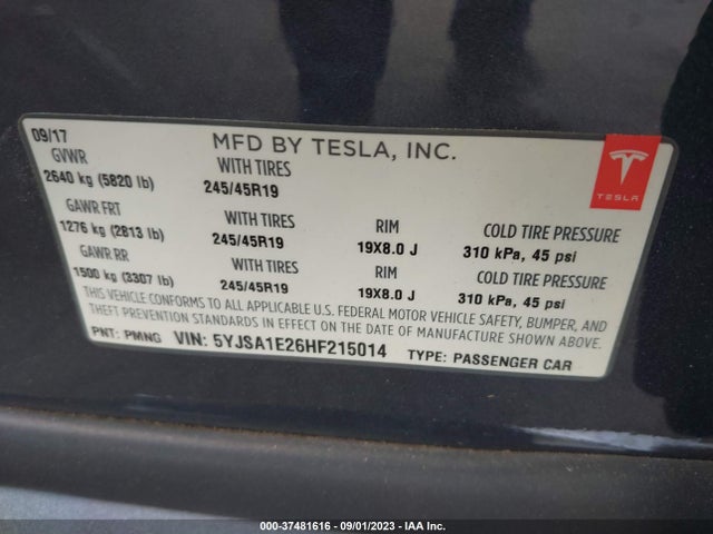 Tesla Model S 90d 2017 5YJSA1E26HF215014 Image 9