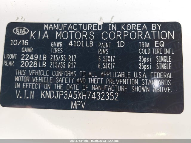 KIA SOUL + 2017 KNDJP3A5XH7432352 Image 9