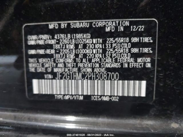 JF2GTHMC2PH308700 Subaru Crosstrek Limited