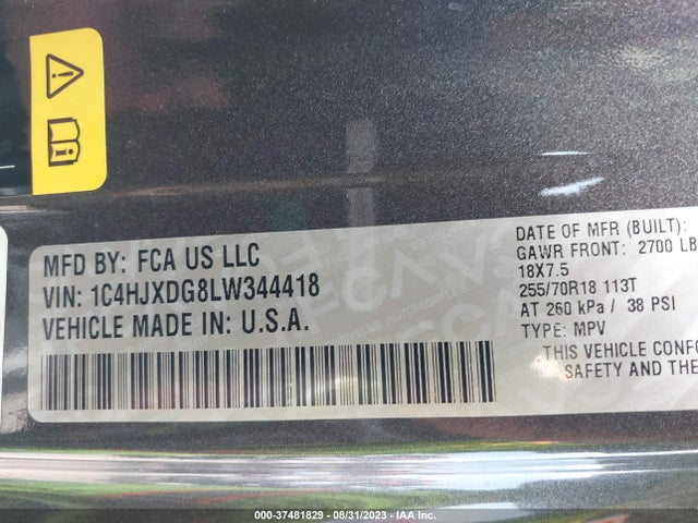 1C4HJXDG8LW344418 Jeep Wrangler Unlimited Sport Altitude 4x4