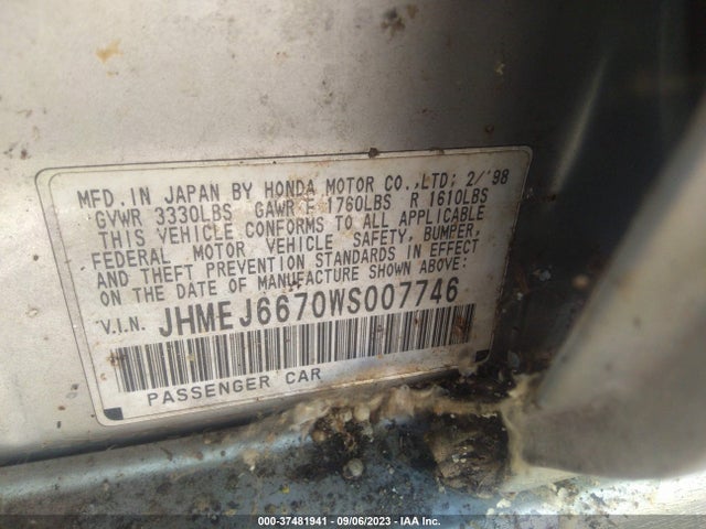1998 HONDA CIVIC LX VIN: JHMEJ6670WS007746