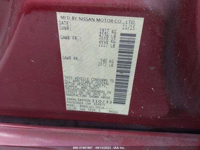 1N4AL3APXGN310233 Nissan ALTIMA 2.5