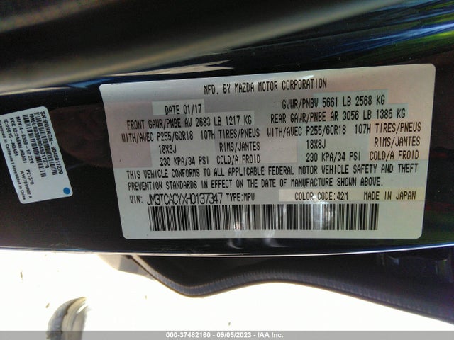 Mazda Cx-9 Touring 2017 JM3TCACYXH0137347 Image 9