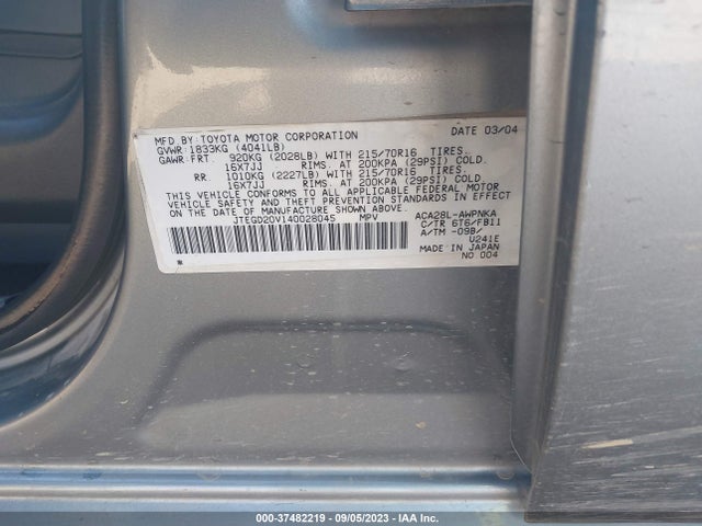 2004 TOYOTA RAV4 VIN: JTEGD20V140028045