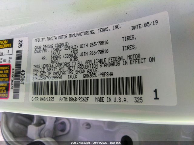 2019 TOYOTA TACOMA 4WD 5TFCZ5AN7KX199990 Photo 8