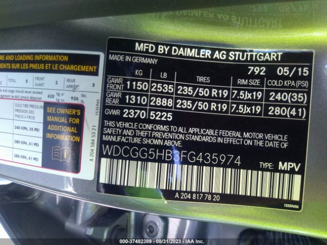 WDCGG5HB3FG435974 Mercedes-Benz Glk-class Glk 350