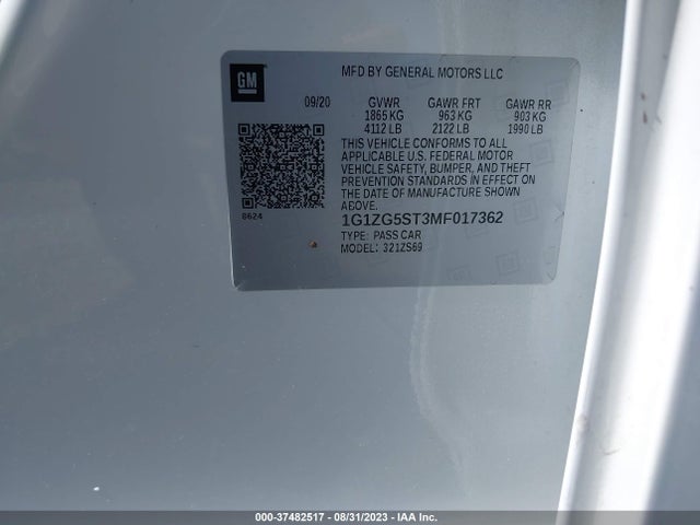 Chevrolet MALIBU RS 2021 1G1ZG5ST3MF017362 Image 9
