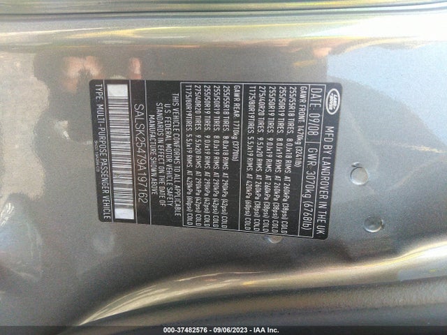 37482576 :رقم المزاد ، SALSK25479A197162 vin ، 2009 Land Rover Range Rover Sport Hse مزاد بيع