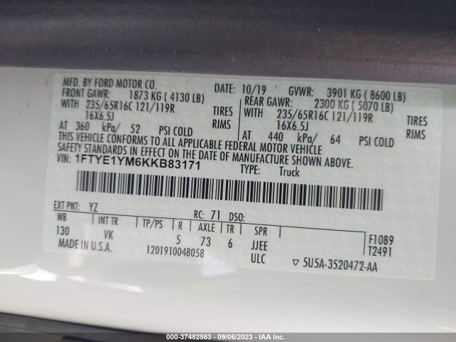 Ford TRANSIT VAN 2019 1FTYE1YM6KKB83171 Image 9