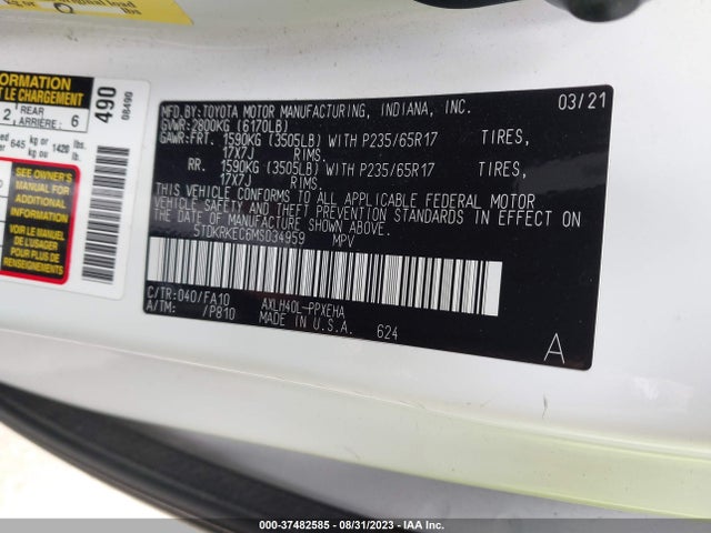 Toyota SIENNA LE 2021 5TDKRKEC6MS034959 Image 9