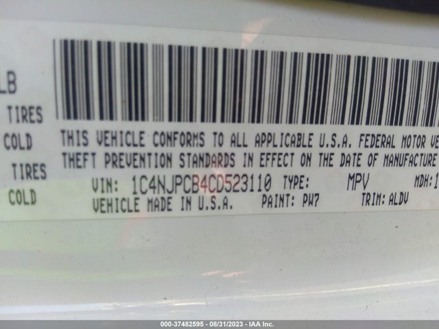 2012 JEEP PATRIOT LIMITED VIN: 1C4NJPCB4CD523110