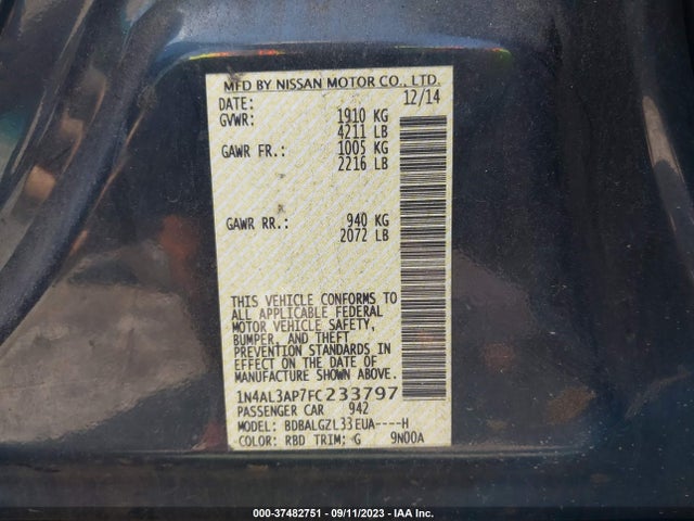2015 NISSAN ALTIMA 2.5 S VIN: 1N4AL3AP7FC233797