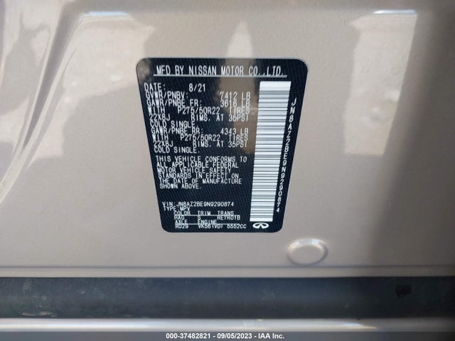 2022 Infiniti QX80, VIN: JN8AZ2BE9N9290874