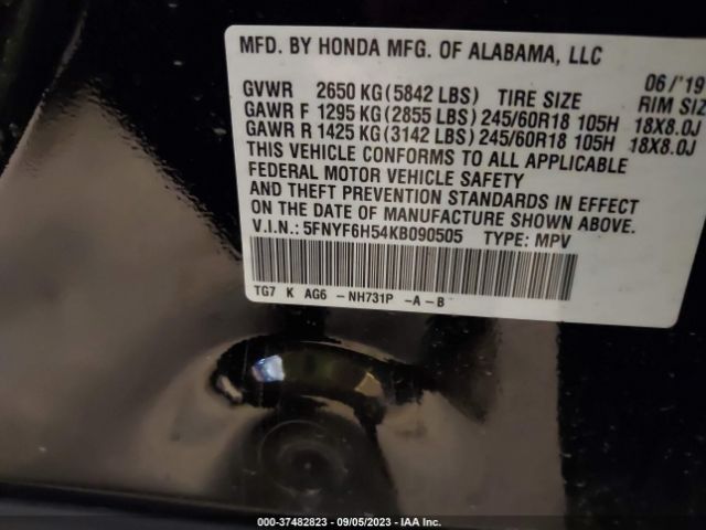 5FNYF6H54KB090505 Honda Pilot Ex-l