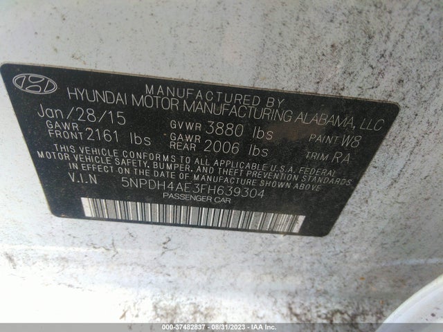 2015 HYUNDAI ELANTRA SE VIN: 5NPDH4AE3FH639304