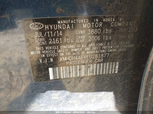 Hyundai ELANTRA SE 2015 KMHDH4AEXFU281877 Image 9
