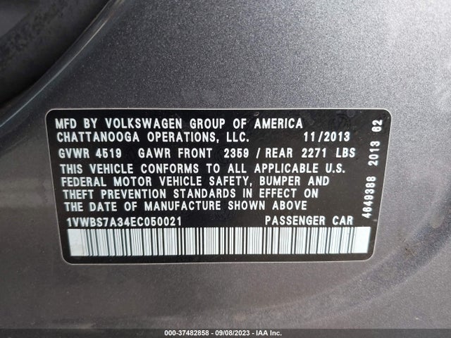 1VWBS7A34EC050021 Volkswagen Passat Se W/sunroof