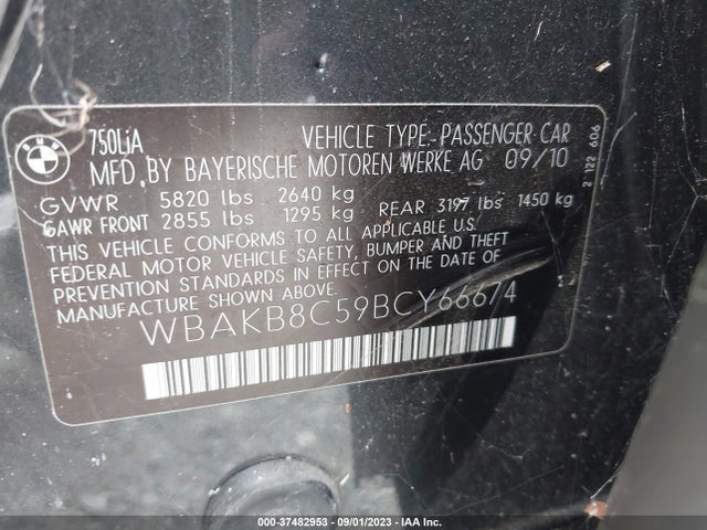 2011 BMW 7 SERIES 750LI VIN: WBAKB8C59BCY66674