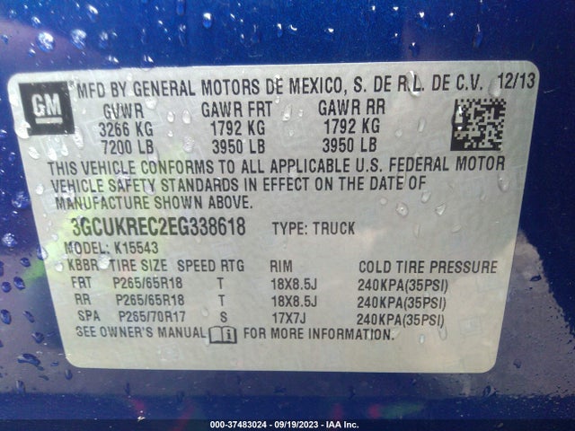 2014 CHEVROLET SILVERADO 1500 LT VIN: 3GCUKREC2EG338618
