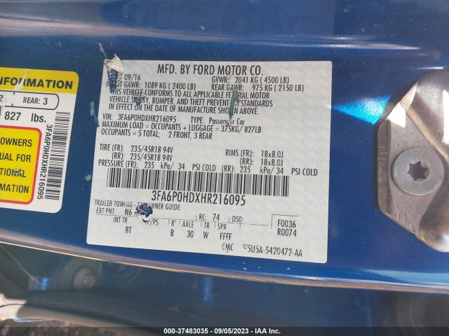 Ford FUSION SE 2017 3FA6P0HDXHR216095 Image 15