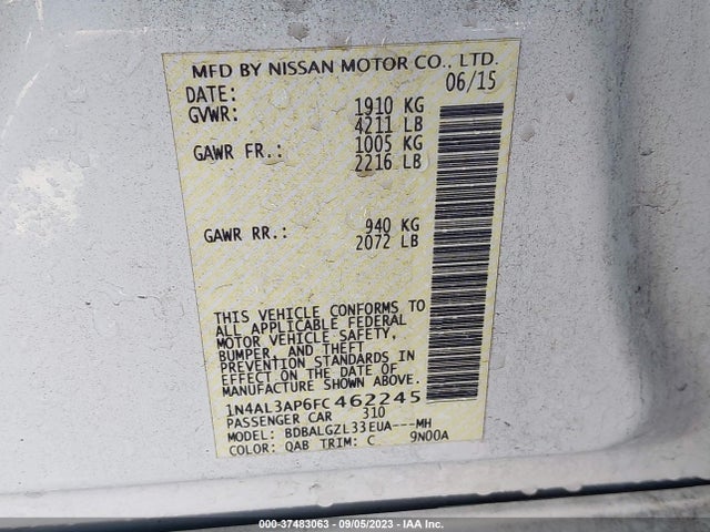 Nissan Altima 2.5 S 2015 1N4AL3AP6FC462245 Image 9