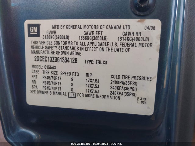 2006 CHEVROLET SILVERADO 1500 LT1 VIN: 2GCEC13Z361334128