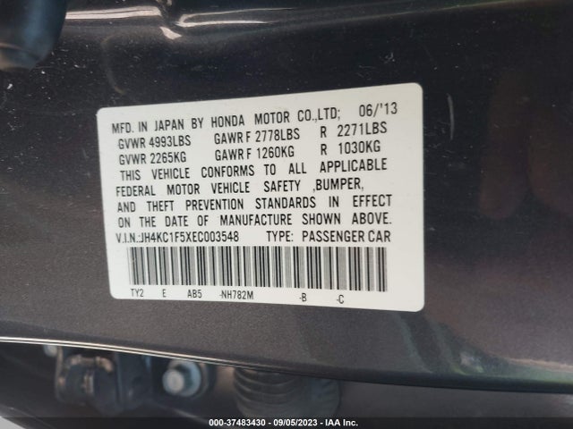 Acura Rlx Tech Pkg 2014 JH4KC1F5XEC003548 Image 9