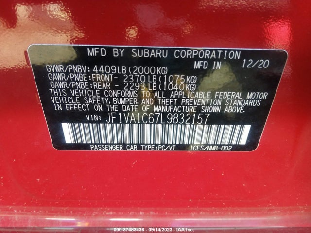 Subaru Wrx Premium 2020 JF1VA1C67L9832157 Image 9