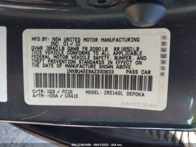 2010 TOYOTA COROLLA VIN: 1NXBU4EE9AZ330833
