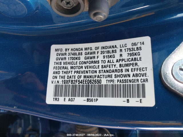 Honda Civic Sedan Lx 2014 19XFB2F54EE062650 Image 9