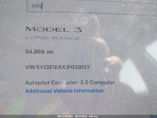 5YJ3E1EAXJF039137 Tesla Model 3 Range Battery