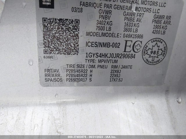 1GYS4HKJ0JR290684 Cadillac Escalade Esv Luxury