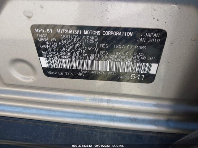 JA4AZ3A39KZ039022 Mitsubishi Outlander Es/se/sel/le