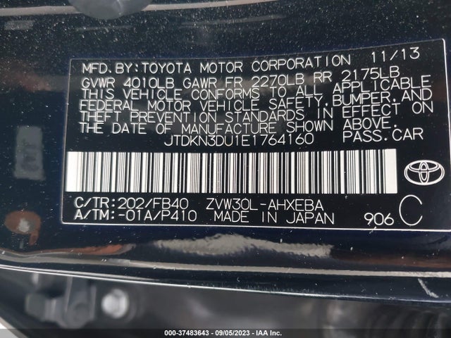 Toyota Prius Four/five/three/one/two 2014 JTDKN3DU1E1764160 Image 9