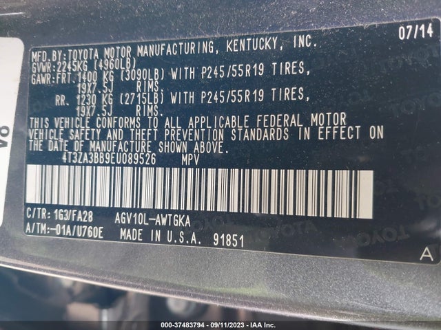 Toyota Venza Le/xle 2014 4T3ZA3BB9EU089526 Image 9